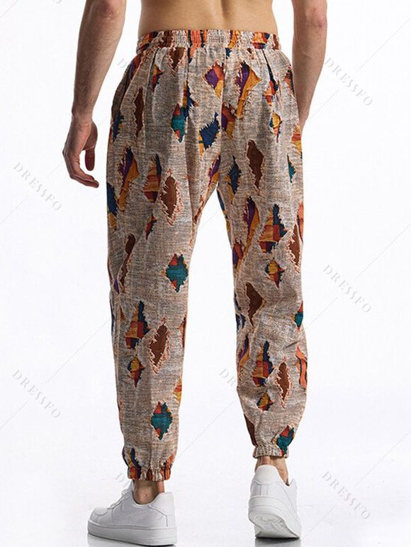 Pantalon décontracté à imprimé ethnique pour homme, avec cordon de serrage et poches, taille élastique - multicolor B M