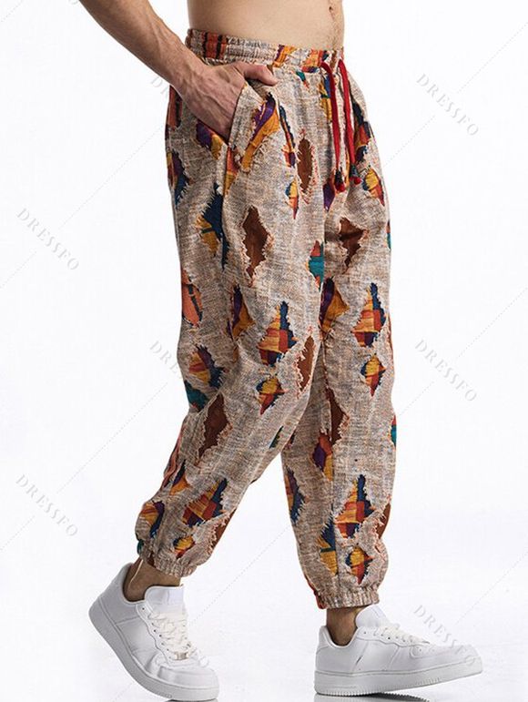 Pantalon décontracté à imprimé ethnique pour homme, avec cordon de serrage et poches, taille élastique - multicolor B M