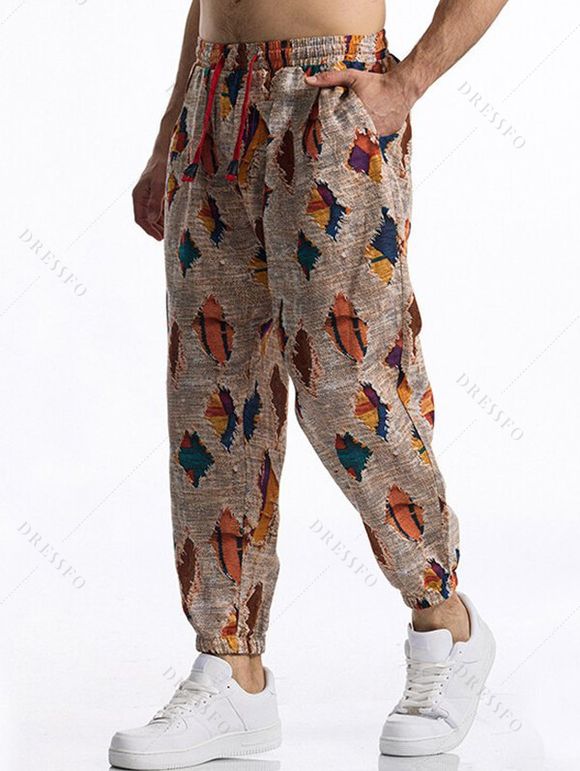 Pantalon décontracté à imprimé ethnique pour homme, avec cordon de serrage et poches, taille élastique - multicolor B M