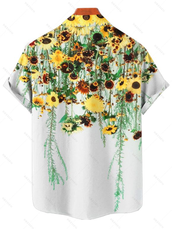 Chemise décontractée à manches courtes et boutons pour homme, motif floral et feuilles, idéale pour les vacances - Blanc 4XL