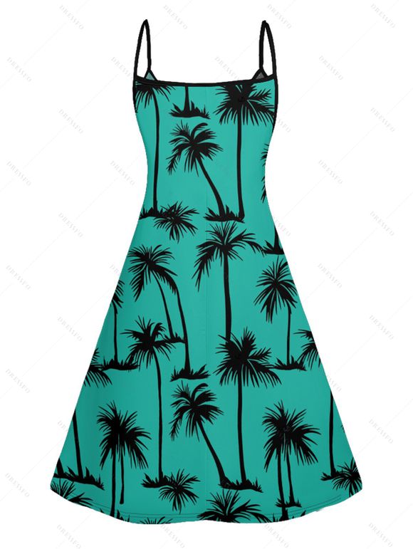 Family Outfit Palm Tree Print Spaghetti Strap Dress and Shirt and Shorts Vacation Outfit - Vert clair S | US 4