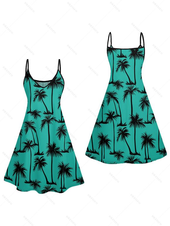 Family Outfit Palm Tree Print Spaghetti Strap Dress and Shirt and Shorts Vacation Outfit - Vert clair S | US 4