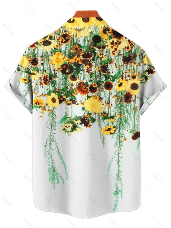 Vacation Couple Outfit Floral Leaf Printed Flare A Line Slip Mini Dress and Roll Up Sleeve Shirt Matching Outfit - Blanc S | US 4