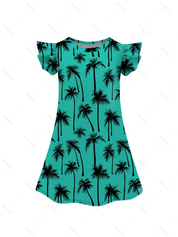 Family Outfit Palm Tree Print Spaghetti Strap Dress and Shirt and Shorts Vacation Outfit - Vert clair S | US 4