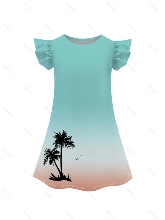 Family Outfit Ombre Palm Tree Print Spaghetti Strap Dress and Shirt Drawstring Shorts Vacation Outfit - Vert clair S | US 4