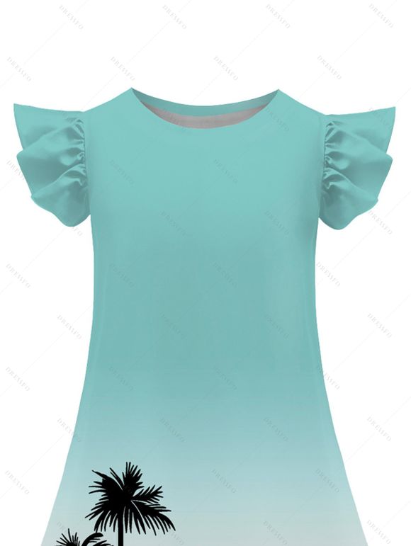 Family Outfit Ombre Palm Tree Print Spaghetti Strap Dress and Shirt Drawstring Shorts Vacation Outfit - Vert clair S | US 4