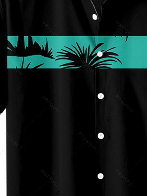 Boy's Coconut Tree Pattern Vacation Shirt Button Up Roll Up Short Sleeve Kid Shirt - Noir 160