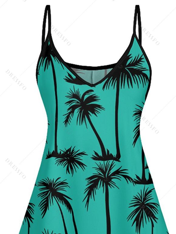 Palm Tree Print V Neck Women's Mini Dress Men's Button Up Shirt Men's Shorts and Kid Shirt Outfit - Vert clair S | US 4