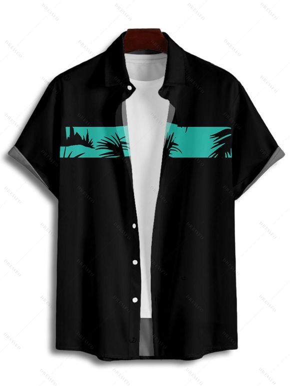 Palm Tree Print V Neck Women's Mini Dress Men's Button Up Shirt Men's Shorts and Kid Shirt Outfit - Vert clair S | US 4