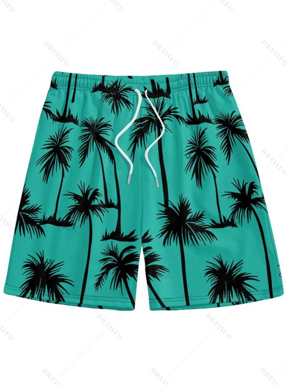Palm Tree Print V Neck Women's Mini Dress Men's Button Up Shirt Men's Shorts and Kid Shirt Outfit - Vert clair S | US 4