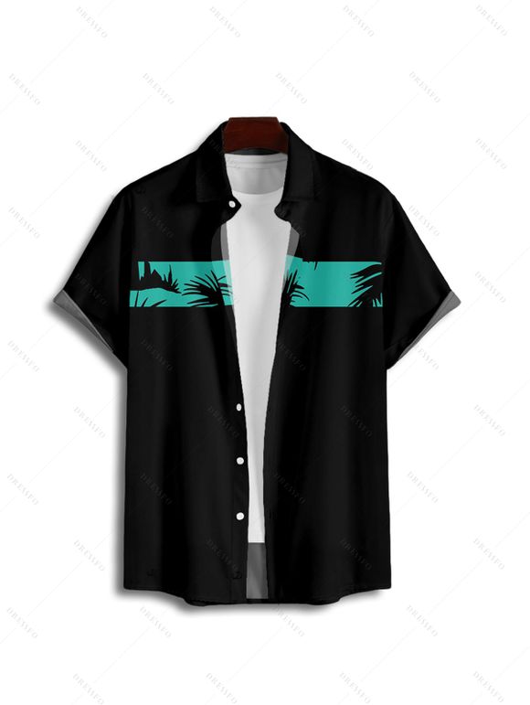 Palm Tree Print V Neck Women's Mini Dress Men's Button Up Shirt Men's Shorts and Kid Shirt Outfit - Vert clair S | US 4