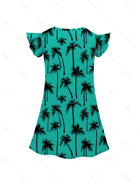 Palm Tree Print Women's Mini Dress Men's Button Up Shirt Men's Shorts and Boy's Shirt Girl's Dress Outfit - Vert clair S | US 4