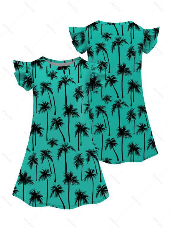 Palm Tree Print Women's Mini Dress Men's Button Up Shirt Men's Shorts and Boy's Shirt Girl's Dress Outfit - Vert clair S | US 4
