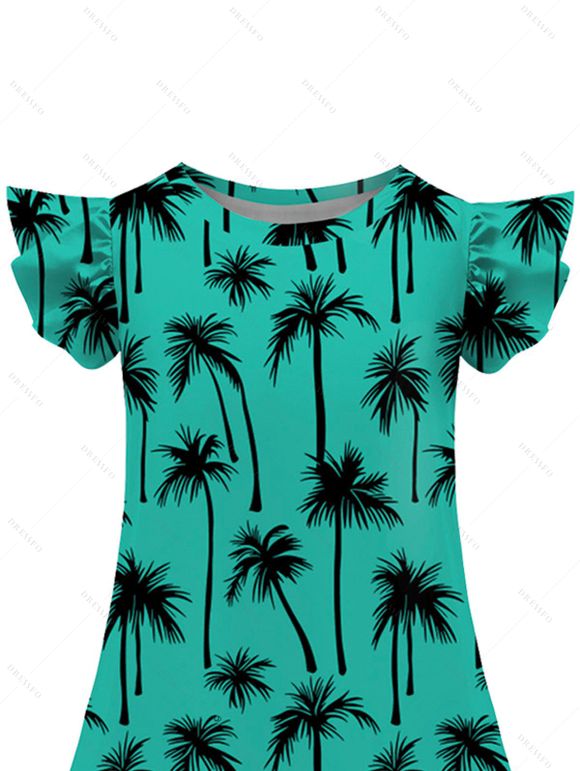 Palm Tree Print Women's Mini Dress Men's Button Up Shirt Men's Shorts and Boy's Shirt Girl's Dress Outfit - Vert clair S | US 4