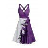 Robe de vacances décontractée à col en V et motif floral et feuilles contrastées, taille haute, coupe trapèze, ceinture - Concorde XXL | US 14