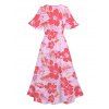 Robe mi-longue à imprimé hibiscus hawaïen, col en V, ourlet fendu, manches flottantes - Rose clair M | US 6