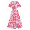 Tropical Print V Neck Split Hem Flutter Sleeve Vacation Dress And Short Sleeve Shirt Matching Outfit - Rose clair S | US 4