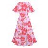 Tropical Print V Neck Split Hem Flutter Sleeve Vacation Dress And Short Sleeve Shirt Matching Outfit - Rose clair S | US 4