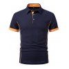 T-shirt à manches courtes et col rabattu pour homme, couleur contrastée, décontracté - Bleu profond XXL | US 12