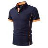T-shirt à manches courtes et col rabattu pour homme, couleur contrastée, décontracté - Bleu profond XXL | US 12