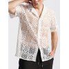 Chemise à manches courtes et col rabattu pour homme, couleur unie, motif floral, ajourée, décontractée, boutonnée - Blanc XL | US 10