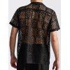 Chemise à manches courtes et col rabattu pour homme, couleur unie, motif floral, ajourée, décontractée, boutonnée - Noir XXL | US 12
