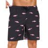 Short de plage à cordon de serrage pour homme, motif poisson, poche intérieure, taille élastique, short de bain - Noir XXXL | US 14