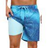 Men's Printed Drawstrings Beach Shorts Inner Pocket Elastic Waist Board Shorts - DEEP BLUE XXXL | US 14