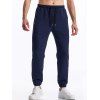 Pantalon décontracté à taille élastique et cordon de serrage pour homme, couleur unie, texturé, noué à la cheville - Bleu profond XXXL | US 14