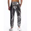 Pantalon de soirée brillant uni pour homme, noué à la cheville, avec cordon de serrage, taille élastique, pantalon long - Gris XXXL | US 14