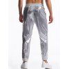Pantalon de soirée brillant uni pour homme, noué à la cheville, avec cordon de serrage, taille élastique, pantalon long - Argent XXXL | US 14