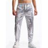 Pantalon de soirée brillant uni pour homme, noué à la cheville, avec cordon de serrage, taille élastique, pantalon long - Argent XXXL | US 14
