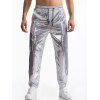 Pantalon de soirée brillant uni pour homme, noué à la cheville, avec cordon de serrage, taille élastique, pantalon long - Argent XXXL | US 14