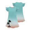 Girls Dress Ombre Coconut Tree Pattern Short Flutter Sleeve Dress Round Neck A Line Mini Vacation Kid Dress - Vert clair 120