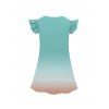 Girls Dress Ombre Coconut Tree Pattern Short Flutter Sleeve Dress Round Neck A Line Mini Vacation Kid Dress - Vert clair 120
