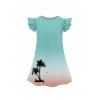 Girls Dress Ombre Coconut Tree Pattern Short Flutter Sleeve Dress Round Neck A Line Mini Vacation Kid Dress - Vert clair 120