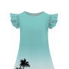 Girls Dress Ombre Coconut Tree Pattern Short Flutter Sleeve Dress Round Neck A Line Mini Vacation Kid Dress - Vert clair 120