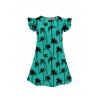 Girls Dress Palm Tree Pattern Short Flutter Sleeve Dress Round Neck A Line Mini Vacation Kid Dress - Vert clair 120