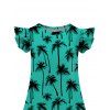Girls Dress Palm Tree Pattern Short Flutter Sleeve Dress Round Neck A Line Mini Vacation Kid Dress - Vert clair 120