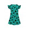 Girls Dress Palm Tree Pattern Short Flutter Sleeve Dress Round Neck A Line Mini Vacation Kid Dress - Vert clair 120