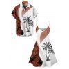 Colorblock Coconut Tree Leaf Print Spaghetti Strap Vacation Dress And Roll Up Sleeve Shirt Matching Outfit - Orange S | US 4