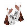 Colorblock Coconut Tree Leaf Print Spaghetti Strap Vacation Dress And Roll Up Sleeve Shirt Matching Outfit - Orange S | US 4
