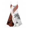 Colorblock Coconut Tree Leaf Print Spaghetti Strap Vacation Dress And Roll Up Sleeve Shirt Matching Outfit - Orange S | US 4