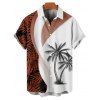 Colorblock Coconut Tree Leaf Print Spaghetti Strap Vacation Dress And Roll Up Sleeve Shirt Matching Outfit - Orange S | US 4