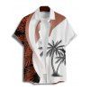 Colorblock Coconut Tree Leaf Print Spaghetti Strap Vacation Dress And Roll Up Sleeve Shirt Matching Outfit - Orange S | US 4