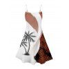 Colorblock Coconut Tree Leaf Print Spaghetti Strap Vacation Dress And Roll Up Sleeve Shirt Matching Outfit - Orange S | US 4