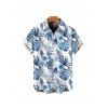 Boy's Allover Hibiscus Floral Leaf Pattern Vacation Shirt Button Up Roll Up Short Sleeve Kid Shirt - Bleu profond 120