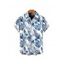 Boy's Allover Hibiscus Floral Leaf Pattern Vacation Shirt Button Up Roll Up Short Sleeve Kid Shirt - Bleu profond 120