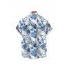 Boy's Allover Hibiscus Floral Leaf Pattern Vacation Shirt Button Up Roll Up Short Sleeve Kid Shirt - Bleu profond 120