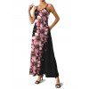 Robe de vacances à pois et motif floral, avec poches, bretelles spaghetti, coupe trapèze, décontractée - Rose clair XXL | US 14